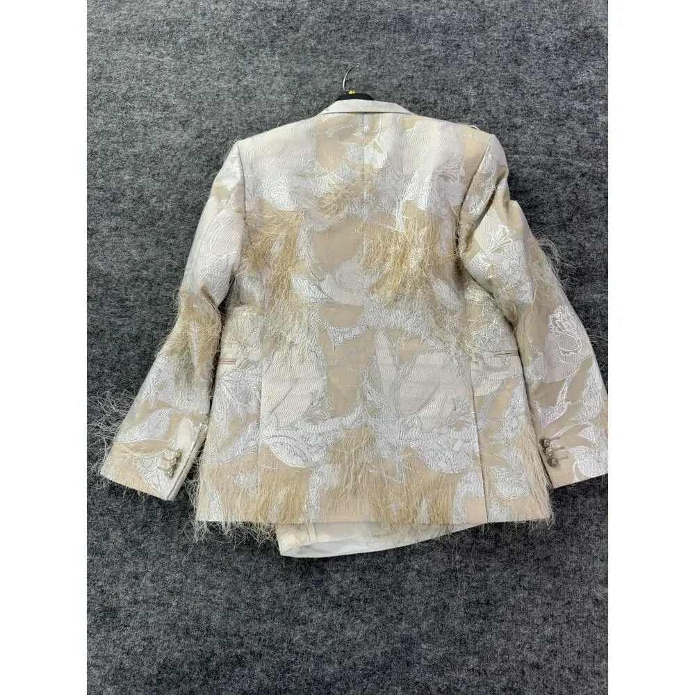 Torres Mens Tuxedo Suit 38 US 48 EU Beige Floral Borcade Tasseled 3pcs Set N11
